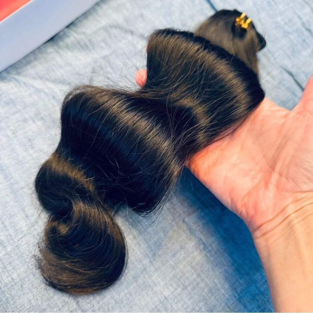 20” Natural Black Body Wave Human Hair PU Clip In Extensions 115g #RA4